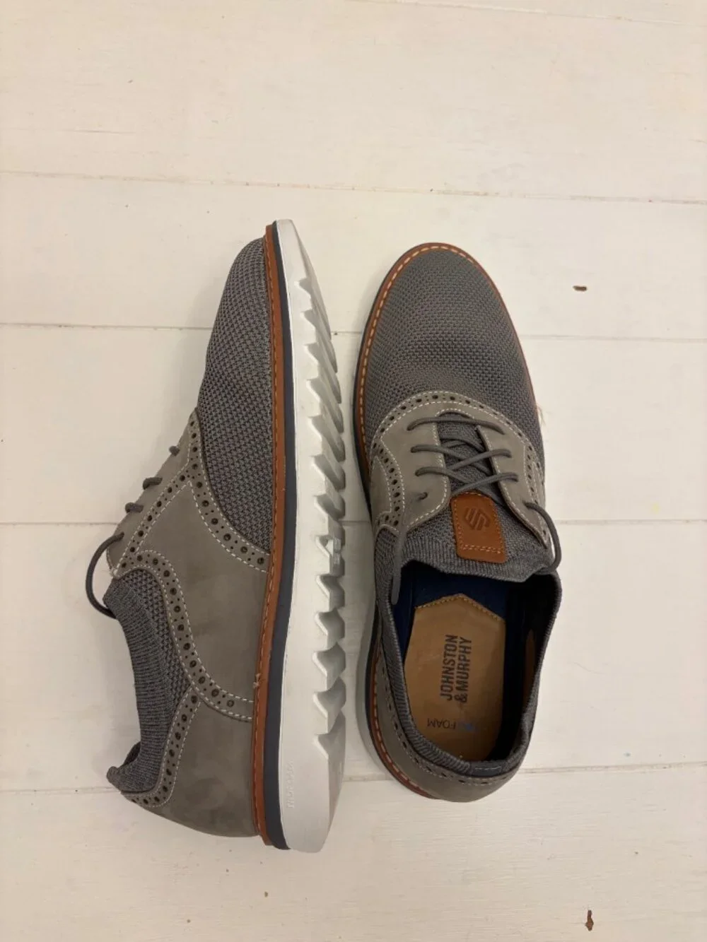 Johnston & Murphy XC4 Gray Knit Wingtip Oxford Shoes Mens 9.5 TruFoam